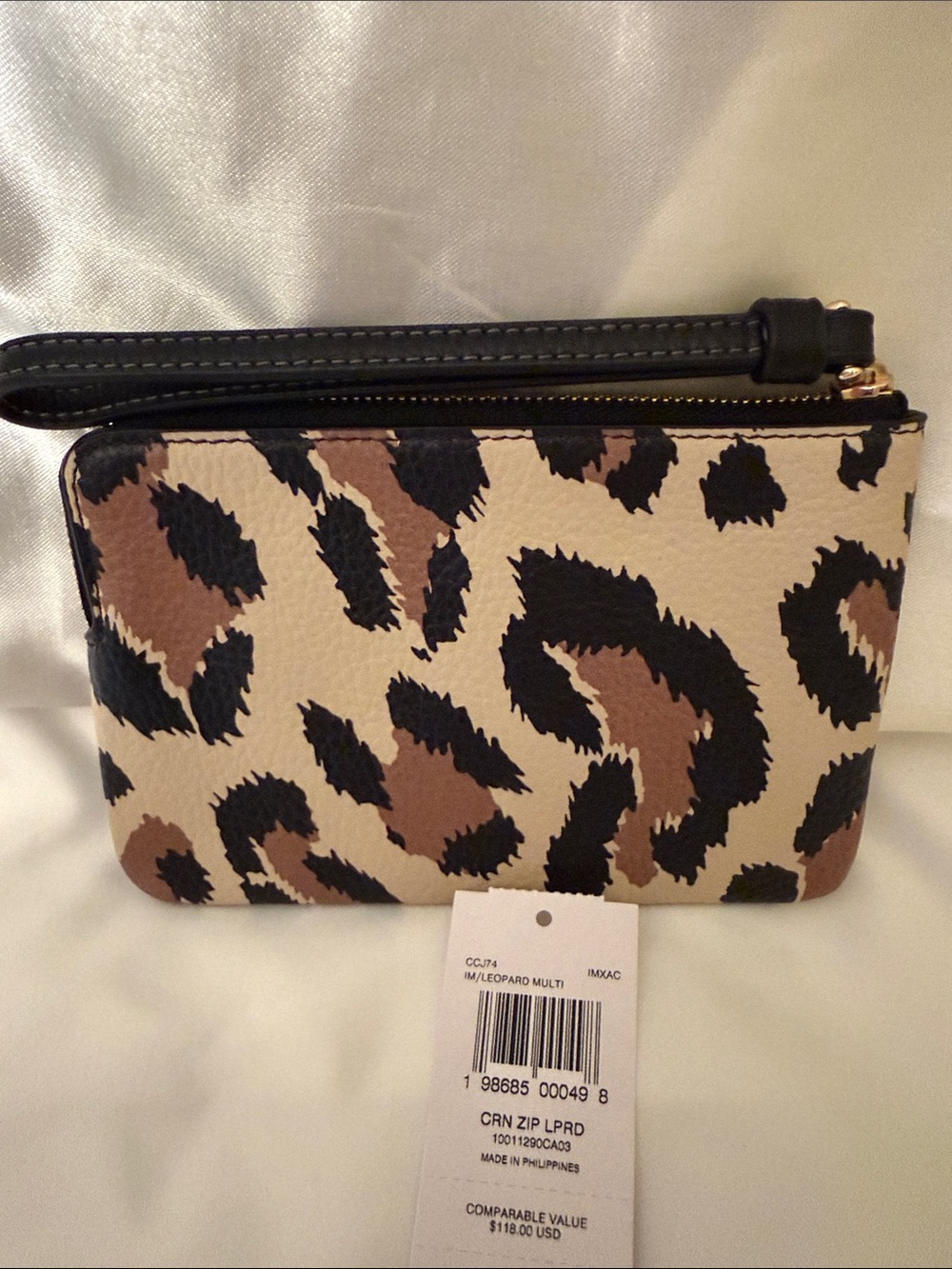 🤎🖤Coach NWT Leopard Print Corner Zip Wristlet With Gold Hardware - Picture 3 of 6